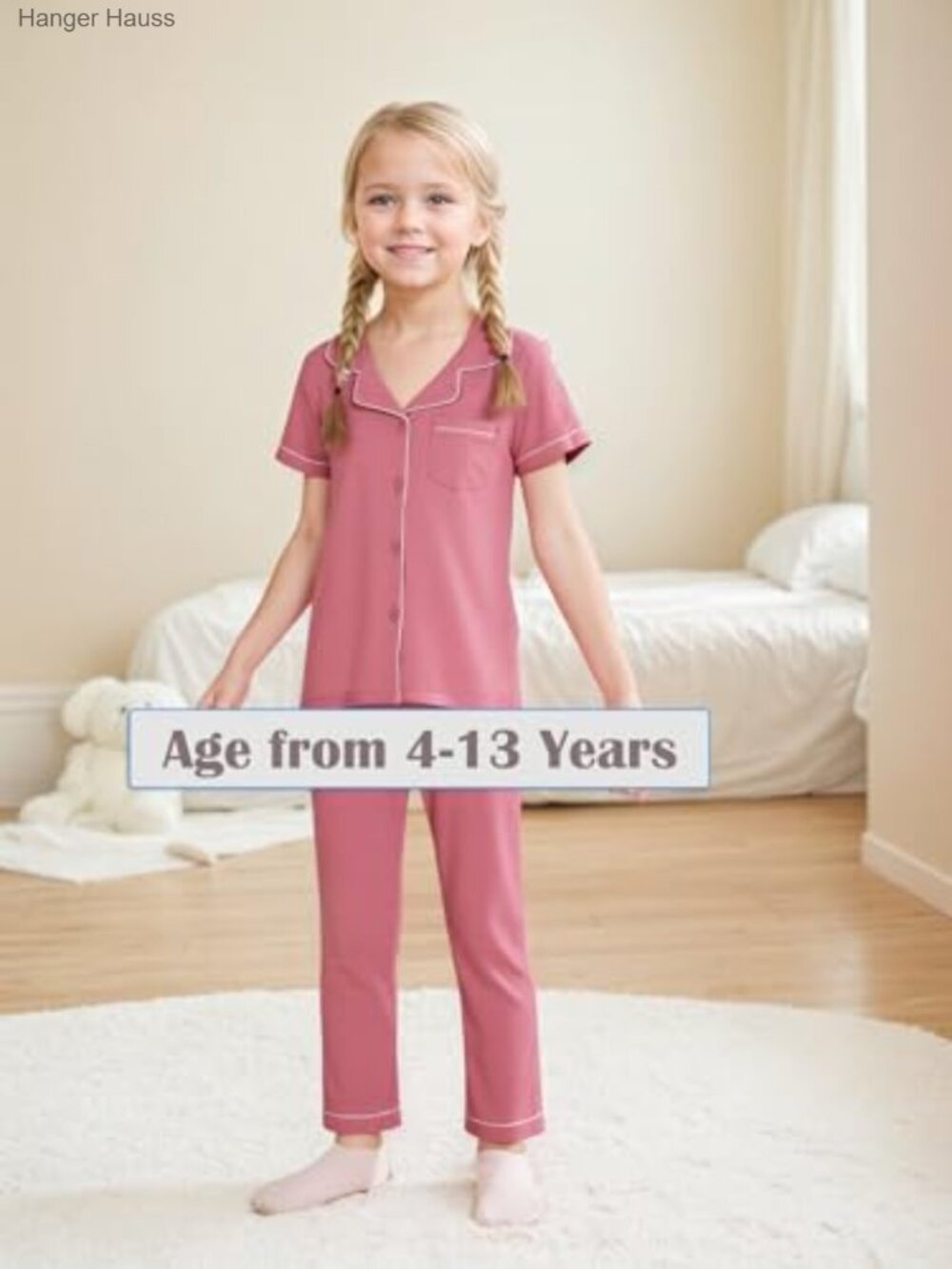 Kids Cotton Short Sleeve Button-Up Pajama Set 2-Piece Sleepwear - Picture 4 of 7